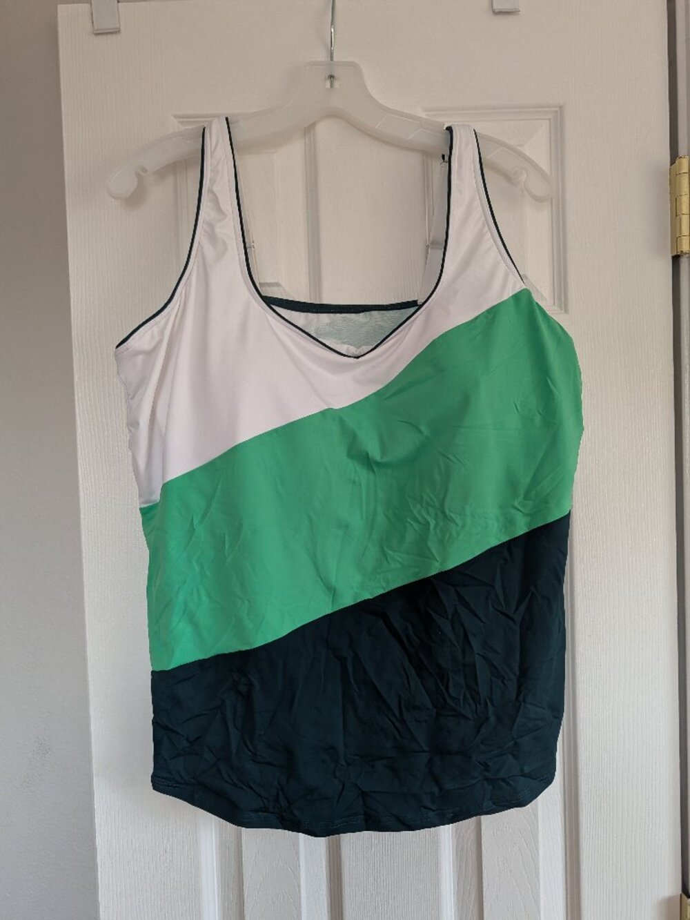 Green and White Tankini Swim Top
